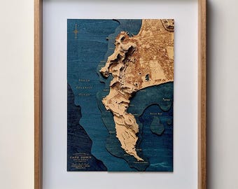 Cape Town South Africa Wood Map, Table Mountain Lions Head Cape Point Relief, Handmade Contour Art, Housewarming Gift