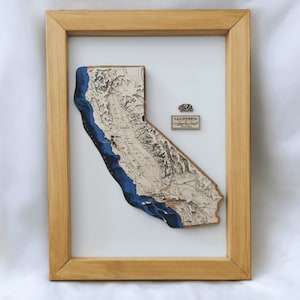 California State Map Wooden 3D Topographic Wall Art Framed
