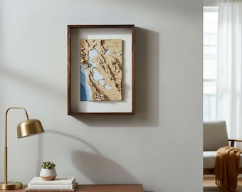 3D-Holz San Francisco Bay Bereich Konturkarte | Topographisches Kunst Geschenk für Hochzeit