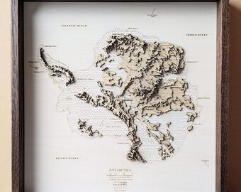 Antarktis Topographische Karte aus Holz | 3D Südpol Kontur