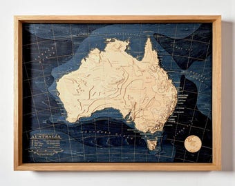 3D Holzkarte Australien | Topographische Wandkunst, Reise- & Jahrestagsgeschenk