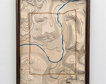 Custom Farm Wood Map, Ranch Property Relief Borders Dams Fencelines, Handmade Contour Art, Family Land Gift Decor