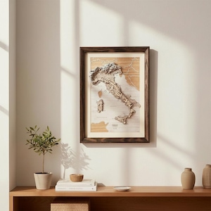 3D Italy Wood Map Art | Topographic Wall Decor
