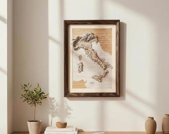 3D Italy Wood Map Art | Topographic Wall Decor