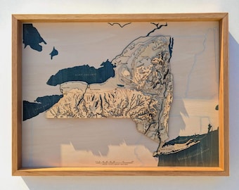 Gerahmte New York State 3D Topographische Karte Kunst
