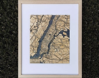 Wooden 3D Map of New York City Framed