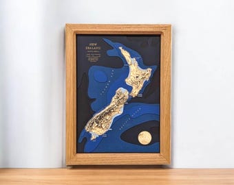New Zealand Topographic Map Framed Wooden Art