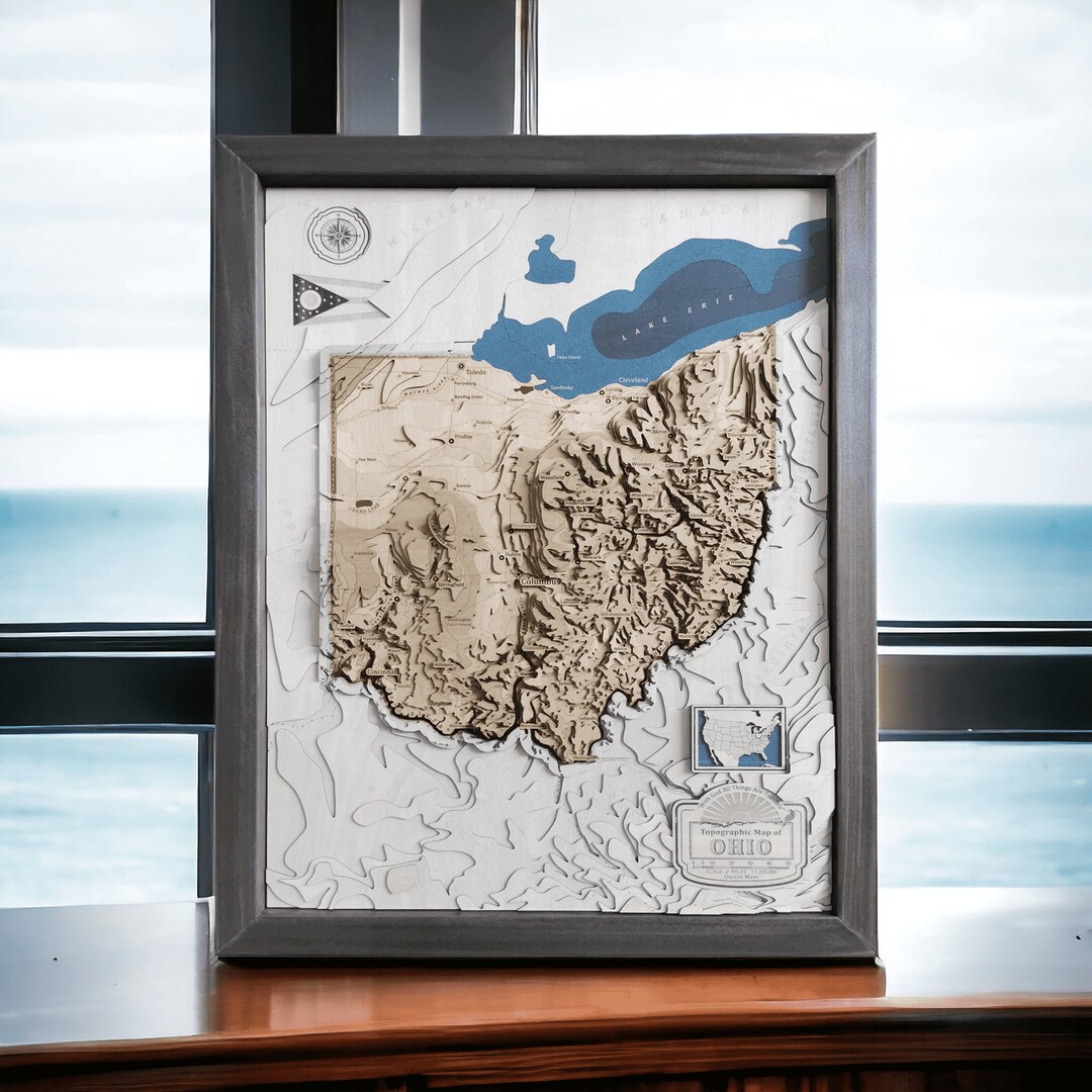 Ohio Map Wooden State 3D Topographic Wall Art Framed - Etsy