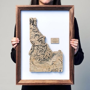 Mapa de Idaho, regalo artístico, contorno topográfico único, mapa estatal de madera en 3D