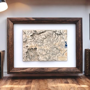 Art mural 3D encadré carte topographique en bois Blue Mountains