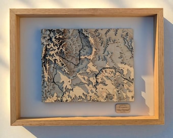 Wyoming 3D Holztopographische Karte | Gerahmte Wandkunst