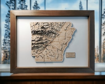 Arkansas State Map Wooden 3D Topographic Wall Art Framed