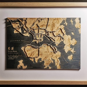 Hong Kong handgefertigte Holzkarte Kunst gerahmt