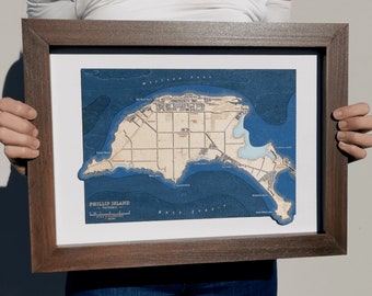 Phillip Island Victoria Map Wooden Framed Art Wedding Gift