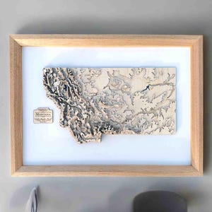 Montana Zustand Karte | Topographische 3D Höhenkarte Geschenk | Besuchen Sie Bozeman Billings