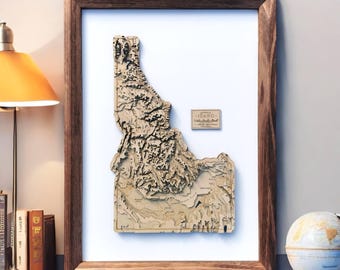 Idaho Wooden Map Art Gift Unique Topographic Contour 3D State Map