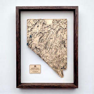 Mappa in legno del Nevada, regalo artistico, mappa topografica 3D dello stato, unica nel suo genere