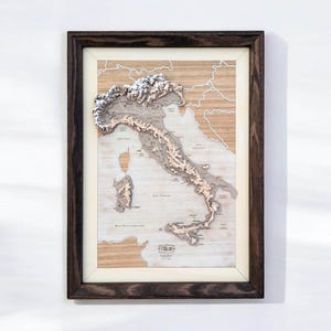 Italien 3D Karte Kunst Geschenk | Italia Milano Reisekarte | Topographische Höhenkarte