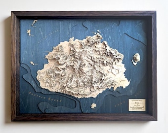 Fiji Islands Wood Map, Mount Tomanivi Taveuni Yasawa Relief, Handmade Laser Cut Contour Art, Travel Gift Decor