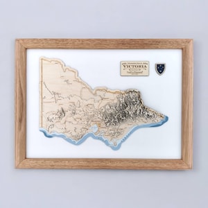 Victoria Topographische Holzkarte | Rustikale Wohnkultur | Geburtstagsgeschenk für Outdoor-Enthusiasten