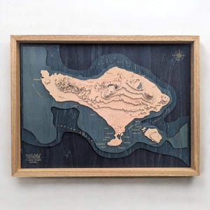 Carte en bois 3D en relief de Bali | Cadeau unique pour un anniversaire de lune de miel de 5 ans