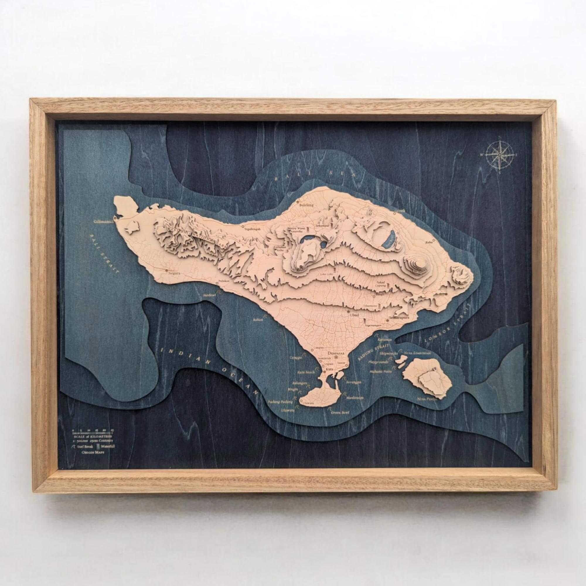 Bali Raised Relief 3D Wooden Map | Unique Gift For 5 Year Anniversary Honeymoon