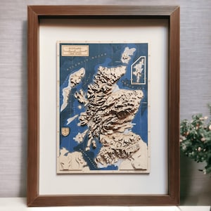 Scotland 3D Holzkarte gerahmt Geschenk