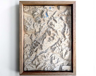 Tour du Mont Blanc Holzkarte Kunst | 3D Topographischer Rundweg | TMB Chamonix