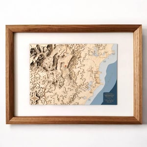 Mappa 3D di Ulladulla del Parco Nazionale Morton / Regalo per escursioni e viaggi nel NSW / Mappa topografica incorniciata