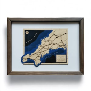 Cornwall UK Karte Kunst Reisegeschenk aus Holz gerahmte Innendekoration