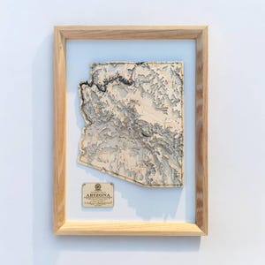 Arizona Esculpido Mapa Arte Presente Contorno Topográfico Mapa Estadual 3D