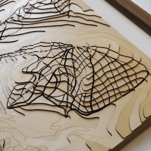 Yellowstone Ski Resort Karte | 3D Topographische Holzkarte | Gerahmte Montana State Deco