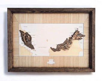 Malaysia Wooden Map 3D Topographic Wall Art Framed