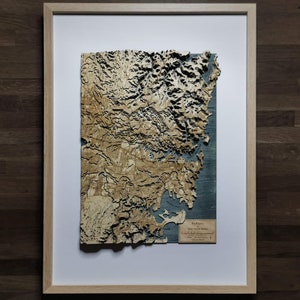 Sydney 3D Topographic Map Framed Wooden image 1
