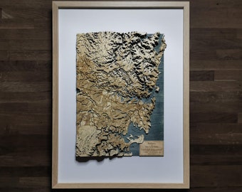 Sydney 3D Topographic Map Framed Wooden