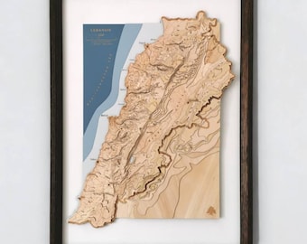 Lebanon Map Wall Art, Wooden Topographic Map, Lebanese Gift