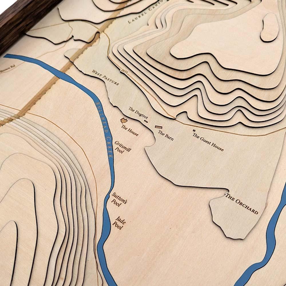 Custom Rural Property Topographic Art Contour Map