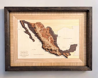 Mexico Wooden Carved Map | Mapa de Mexico | Office Interior Decor