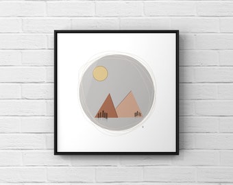 Mountain Landscape, square art print, digital download, printable art, wall art, modern home decor, wall prints