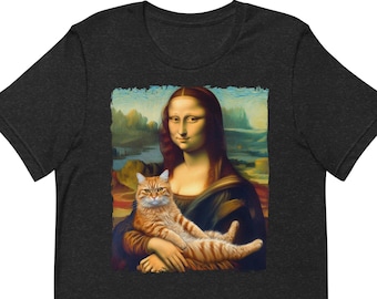 Chemise drôle de chat - T-shirt parodie de chat de Mona Lisa - chemise de parodie de chat - cadeau d'amant de chat - T-shirt graphique de Mona Lisa avec le chat