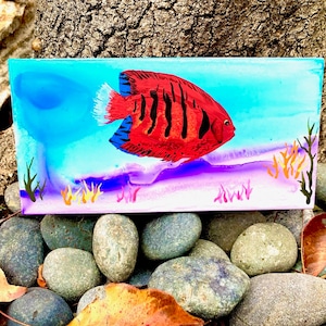 Tropical Aquarium hand painted ceramic tile/ Wall Art/ Home Decor