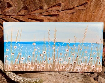 Seaside Wild Flowers hand painted ceramic tile/ Wall Art/ Home Decor