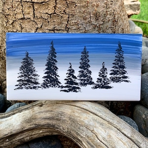 Winter Evergreens hand painted ceramic tile/ Wall Art/ Home Decor