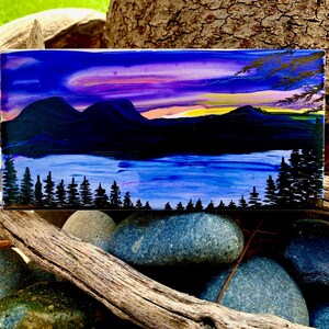 Sunset over the Bay hand painted ceramic tile/ Wall Art/ Home Decor