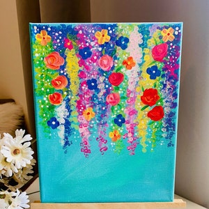 Cascading Flowers hand painted canvas/ Wall Art/ Home Decor