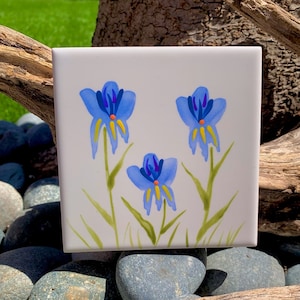 Irises hand painted ceramic tile/ Ornament/ Wall Art/ Home Decor