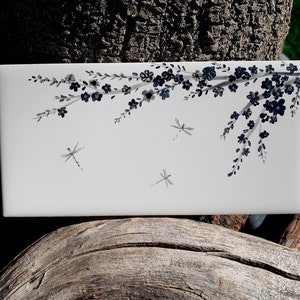 Dragonflies and Cherry Blossoms hand painted ceramic tile/ Wall Art/ Home Decor