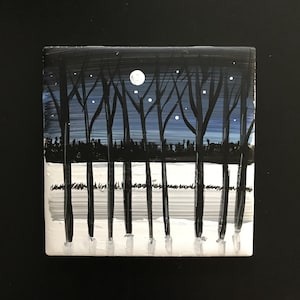 Frozen Lake hand painted ceramic tile/ Ornament/ Wall Art/ Home Decor