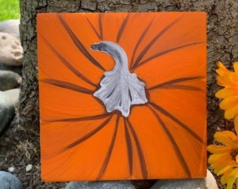 Pumpkin hand painted ceramic tile/ Ornament/ Wall Art/ Home Decor