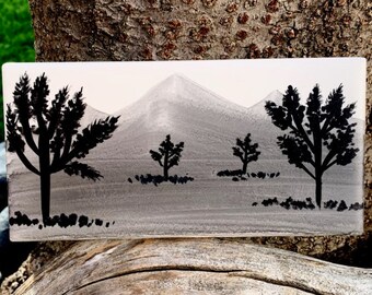 Joshua Tree Silhouettes hand painted ceramic tile/ Wall Art/ Home Decor